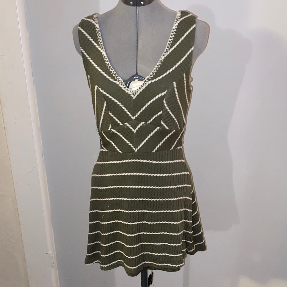 Olive Green Striped Dress